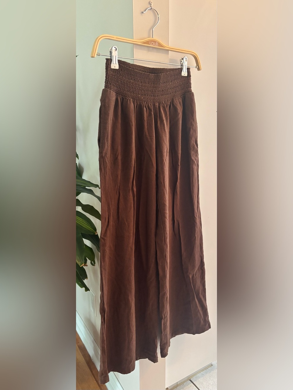 Linen Streetwear Society Chocolate Brown wide leg pantsSmocked Waist
